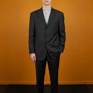 Fumagalli Wool Blazer Mens 42R Gray Windowpane Made in Italy‎ Anthony